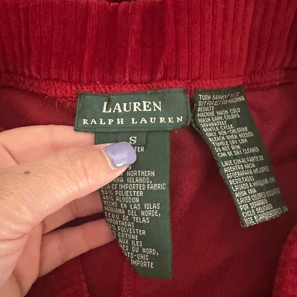 Lauren Ralph Lauren Small Red Velvet Velour Track Pants Athleisure
